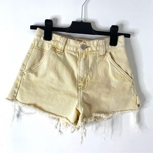 PacSun Yellow Bleached Festival Jean Shorts Raw Hem Belted Strap Detail